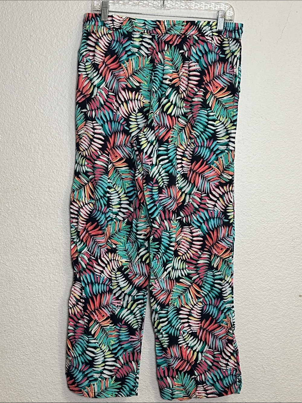 Talbots Crinkle Cotton Beach Pants Breezy Palm Print Resort Wear Coastal Medium - Picture 3 of 12